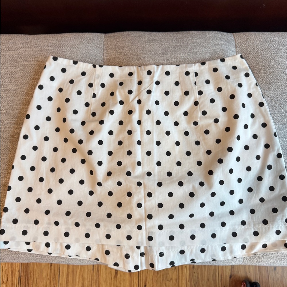 Women's Cream Polka Dot Mini Skort with Black Spots